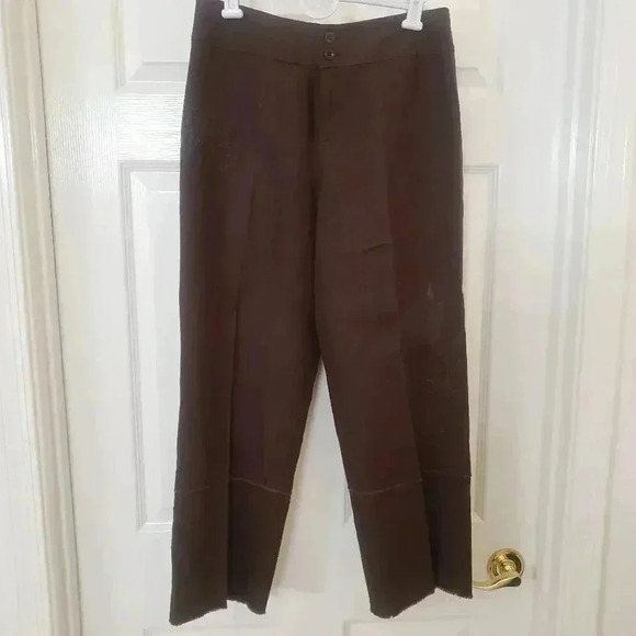 InWear Chocolate Brown Embroidered Linen Capri Pants - Picture 1 of 9